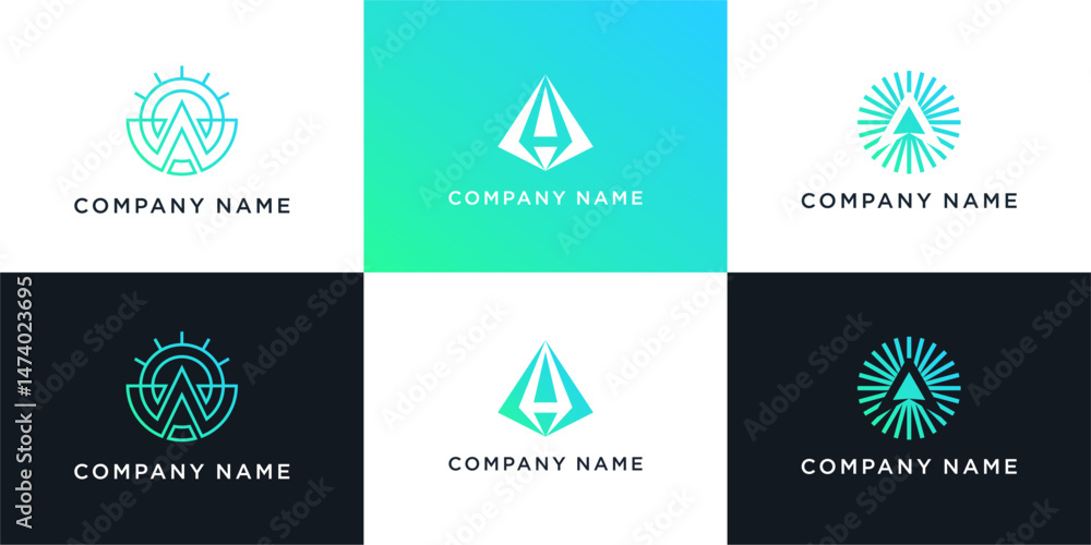 Set of Unique Abstract letter A logo with sun Set of Unique Abstract letter A logo with sun