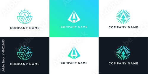 Set of Unique Abstract letter A logo with sun
