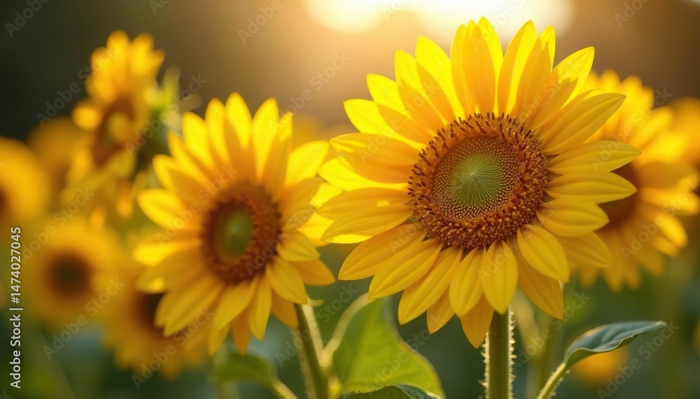 Obraz premium Close-up of a vibrant bouquet of sunflowers in full bloom, bathed in sunlight , sun, joy, positive