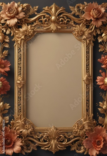 Exquisite floral frame, gilded accents, retro design ,  wallpaper,  gilded