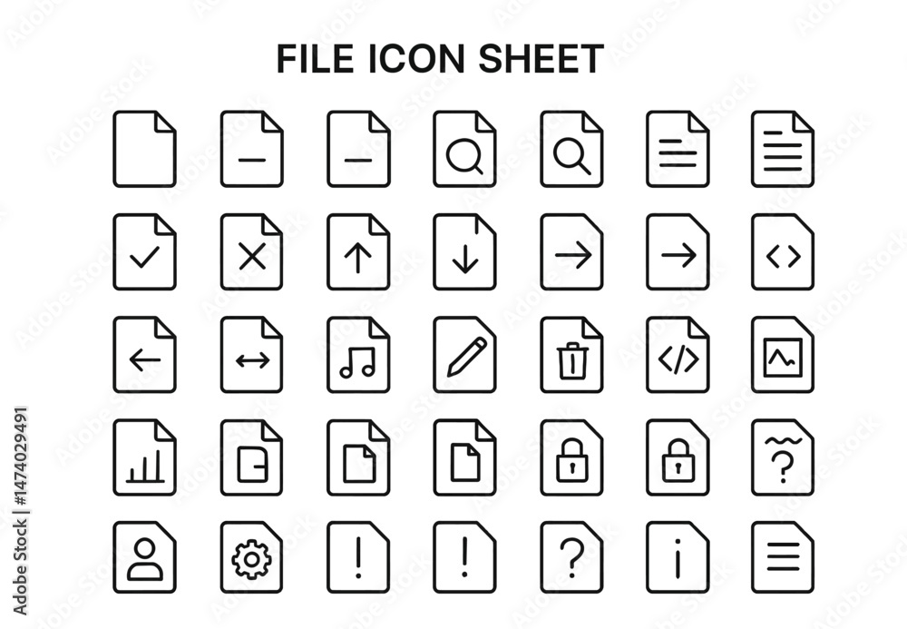 Digital Document Array: A collection of versatile digital document icons, each representing a distinct function within the realm of data and file management. Digital Document Array: A collection of versatile digital document icons, each representing a distinct function within the realm of data and file management.