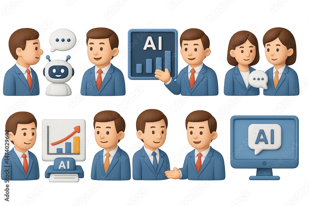 Business and ai 3d icons set – corporate, professional, technology symbols Business and ai 3d icons set – corporate, professional, technology symbols