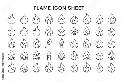 Flame Icon Collection: A comprehensive collection of flame icons, each uniquely designed to capture the essence of fire in its various forms. This curated set offers diverse representations.
