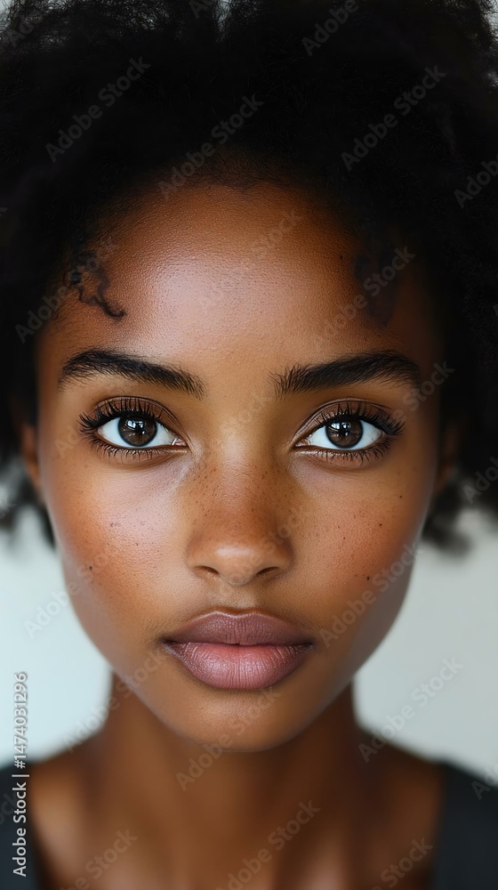 Stunning portrait of a young woman with natural beauty, emphasizing her radiant skin, curly hair, and expressive eyes, ideal for beauty and skincare themes. Stunning portrait of a young woman with natural beauty, emphasizing her radiant skin, curly hair, and expressive eyes, ideal for beauty and skincare themes.