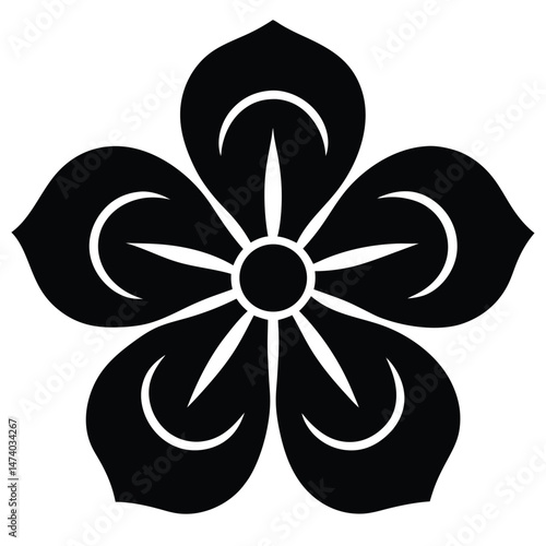 Black and white flower vector illustration design showcases a floral pattern, an artful nature symbol