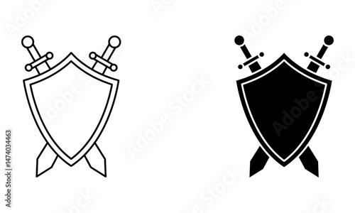 shield with swords, medieval shield for battle armor icon vector