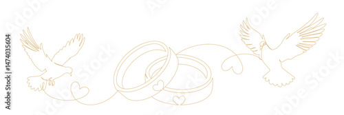 continuous line of doves and wedding rings 1