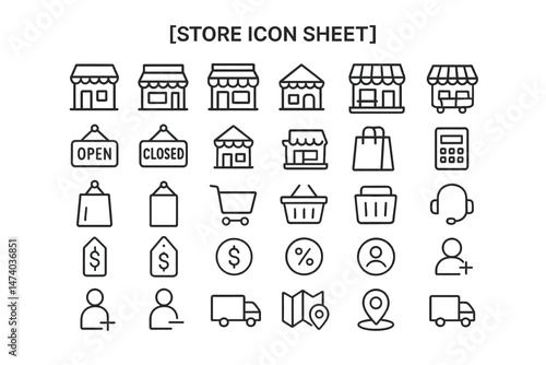 Digital Storefront: A curated collection of vector icons, designed to represent various aspects of a digital storefront and enhance design elements with simplicity.