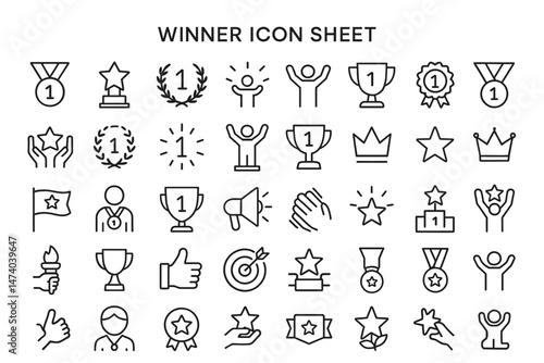 Victory Emblems: A collection of meticulously crafted black and white icon, each symbolizing triumph, success, and achievement, perfect for conveying messages of accomplishment.