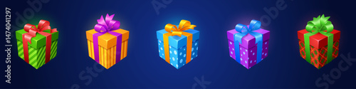 cartoon ui mobile game ribbon gift box icon vector