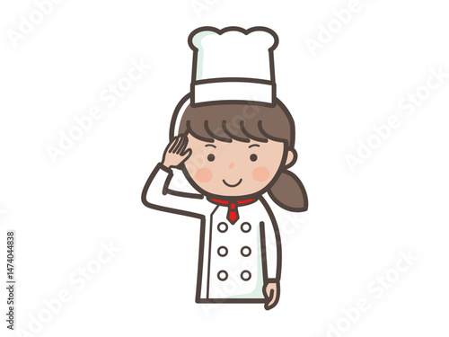 了解のポーズをする若い女性コックさんの上半身イラスト