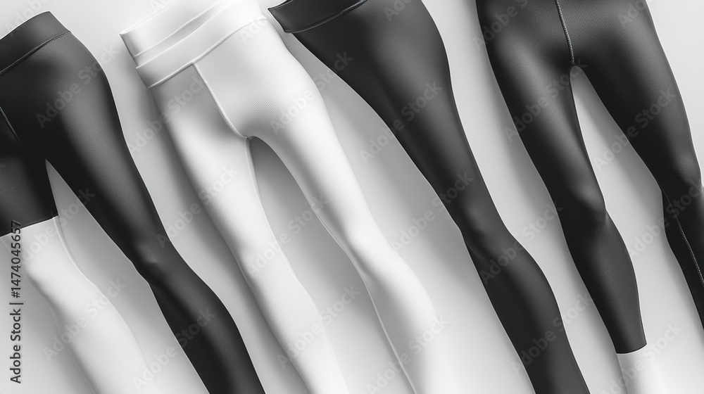 Obraz premium Collection of women's sportswear in black and white,women's leggings and sport bra,Set of sport suit templates for yoga,Shapewear pattern sketch,fitness and gym,perfect for stylish banner designs.