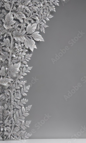 Intricate silver leaf lace border, soft backdrop, texture, pattern