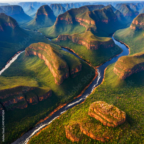 Panorama Route South Africa, Blyde river canyon with the three rondavels, impressive view of three rondavels and the Blyde river canyon in south Africa.