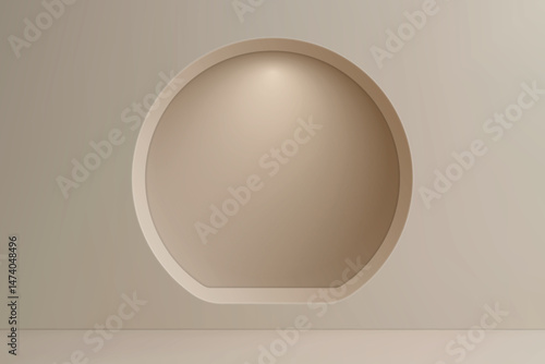 Circular cutout niche in beige wall with soft overhead lighting