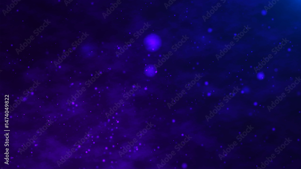 Fototapeta premium Particles moving upwards on a dark sky with clouds. Shimmering, bright particles forming a line and wave flow. Smoke clouds and particle background. Vector illustration
