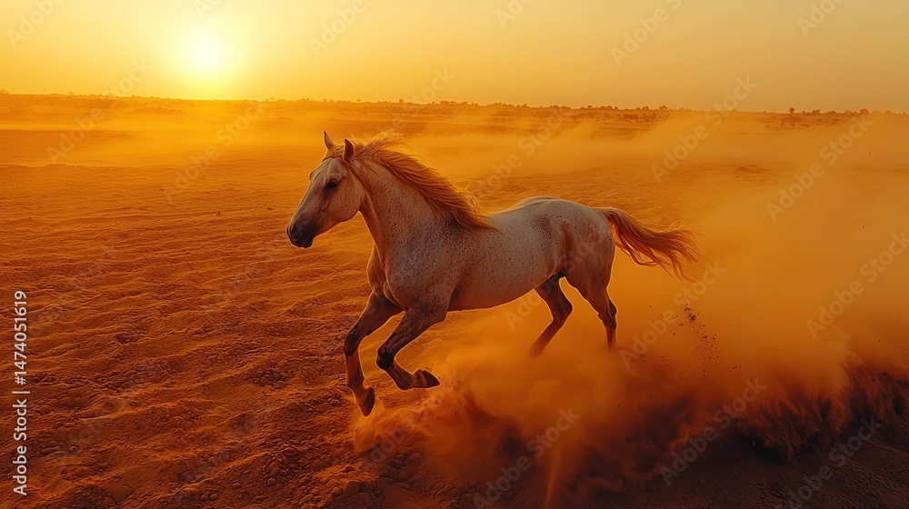 Fototapeta premium Majestic horse running in desert sunset
