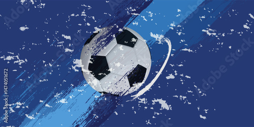 vector black grunge soccer ball on white and blue