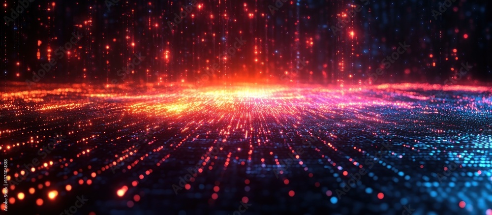 Fototapeta premium Abstract digital landscape with glowing particles (1)