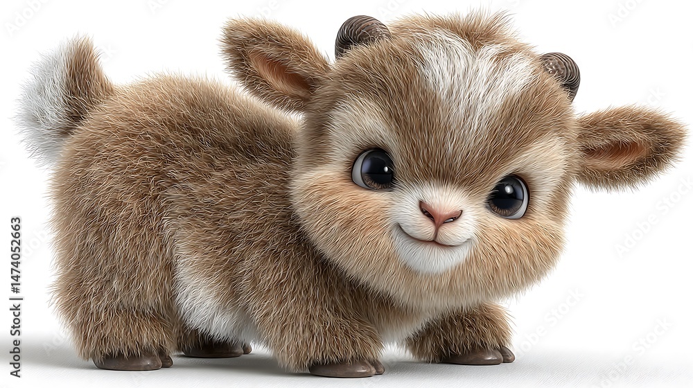 Fototapeta premium Adorable Baby Goat with 3D Render, and Cute Farm Animal.