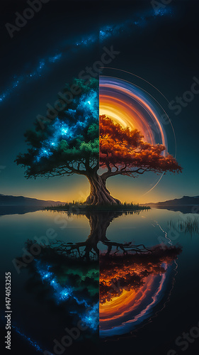 Wallpaper Mural Cosmic Reflection A Majestic Tree Merging Earthly and Celestial Realms Torontodigital.ca