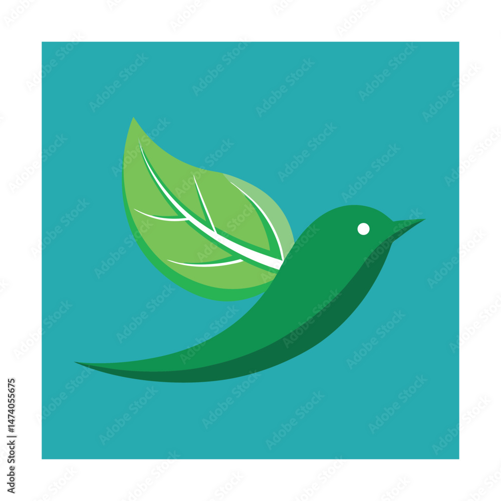 Fototapeta premium Green bird with leaf wing symbolizing nature environment and sustainability concepts
