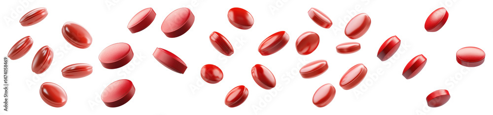 PNG Floating red capsules scattered, element set on transparent background PNG Floating red capsules scattered, element set on transparent background