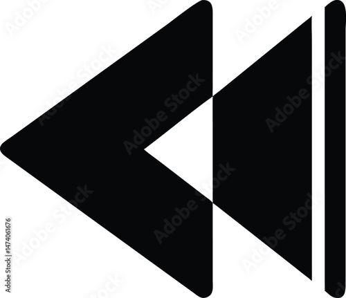 Rewind Icon: A modern, minimalist design featuring a sleek black rewind icon, ideal for illustrating concepts like returning, going back, or replay.