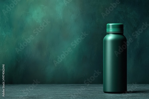 Dark teal backdrop highlights a sleek green bottle.