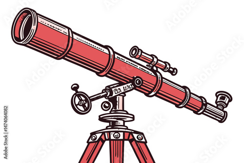 125 red telescope, metal telescope, star gazer telescope, vintage telescope, astronomical observation equipment, night sky viewing, stargazing tool, space exploration, celestial bodies, high-quality t