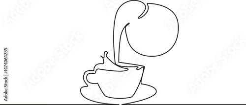 Teapot and tea cup vector one line continuous drawing illustration. Pouring drink. Hand drawn linear silhouette icon. Minimal outline design element for print, banner, card, brochure. vector.