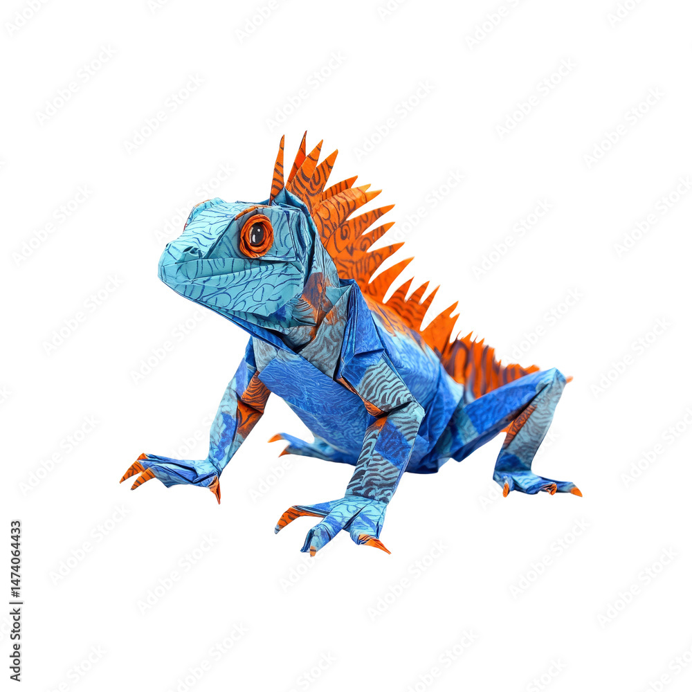 Fototapeta premium Vibrant Origami Iguana Blue and Orange Reptile Art