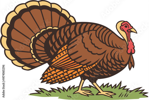126 brown turkey, colorful feathers, proud posture, close-up portrait, detailed plumage, farm animal, thanksgiving bird, photorealistic, high resolution