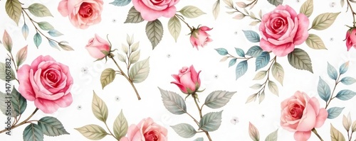 Wallpaper Mural Delicate watercolor floral pattern, soft pastel hues, blooming roses, leaves , pattern, elegant Torontodigital.ca