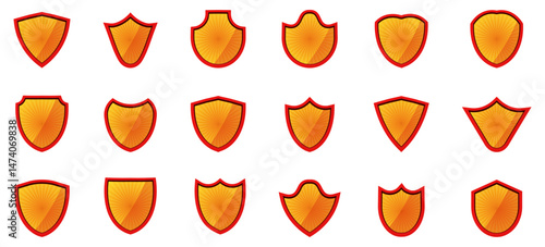 Set of blank superhero shield in a flat design. Vector illustration