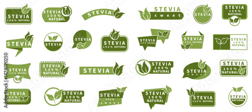 Stevia natural product badge collection in green
