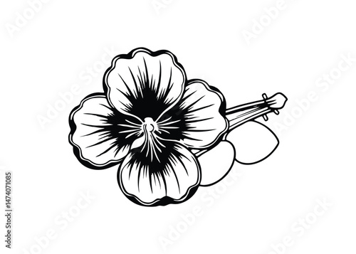 Silhouette of viola flower isolated on a white background