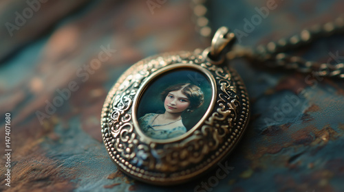 Obraz na płótnie Close-up of a vintage locket opening to reveal a hidden photo. w salonie