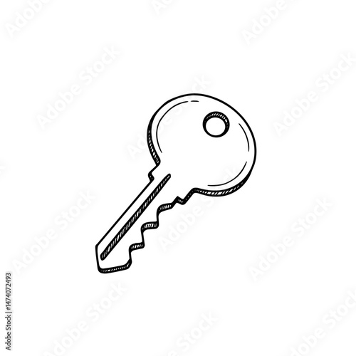 Key, black line art illustration on transparent background for logo design, packaging, tattoos, and minimalist decor  