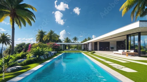 Wallpaper Mural Stunning luxury home with pool surrounded by lush landscaping in tropical paradise Torontodigital.ca