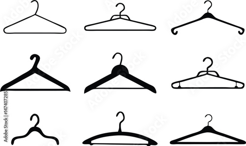Different clothes hanger silhouette collection. Vector illustration