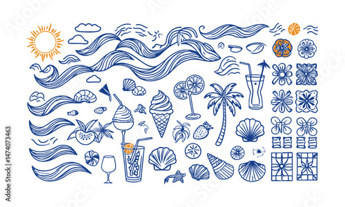 Modern vector illustration of minimalist summer-themed postcards, easily scalable and editable.
