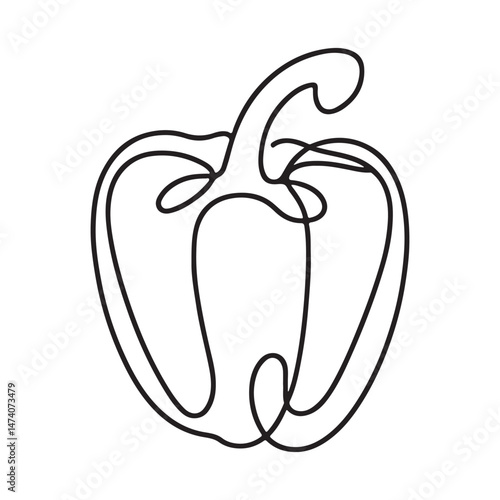 Bell Pepper Single Line Drawing Minimalist Vegetable Art Silhouette