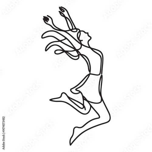 Woman Jumping Single Line Drawing Abstract Silhouette Freedom Art