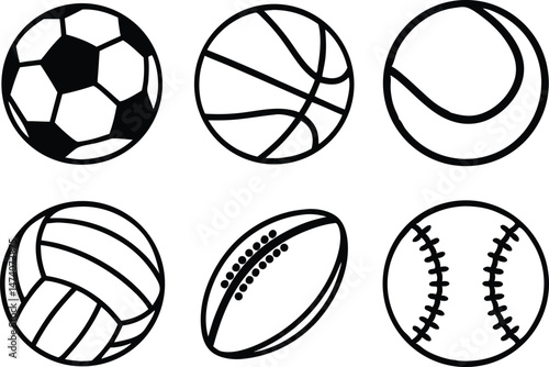 Sport balls set. Ball icons. Balls for Football, Soccer, Basketball, Tennis, Baseball, Volleyball. Vector illustration