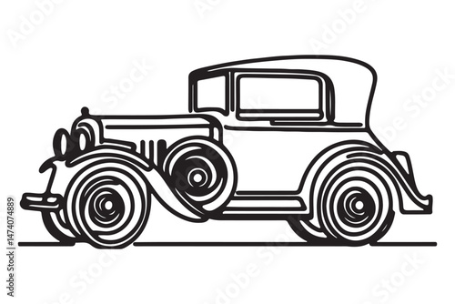 Antique Automobile Outline Vector Drawing of a Classic Car