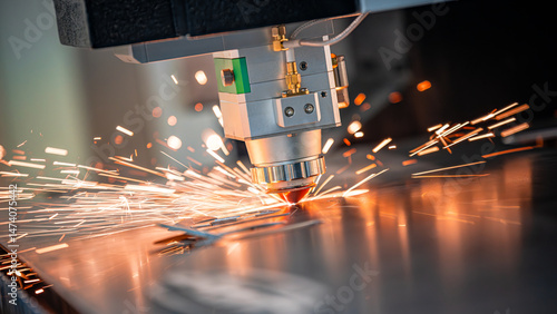 CNC Laser cutting of metal, modern industrial technology.