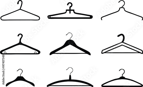 Different clothes hanger silhouette collection. Vector illustration