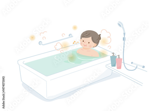 お風呂に入ってのんびりする太った中年女性