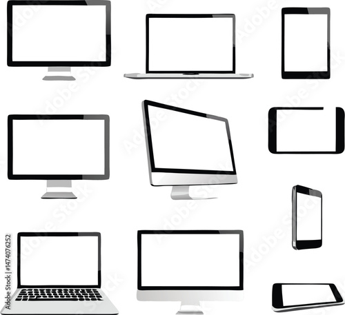 Realistic set computer, laptop, tablet, phone on a isolated background. Vector illustration